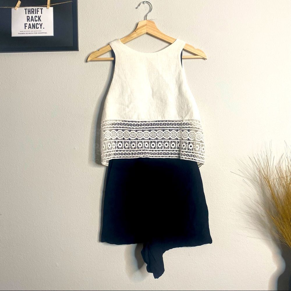 Maje Lace Trim Tank Top Romper Playsuit White Black Size S